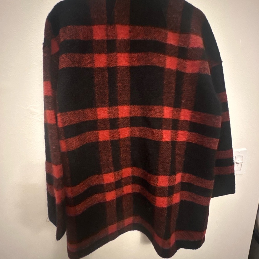 Buffalo check Plaid Women's Jacket in Red and Black wool blend open front size M - Picture 3 of 7
